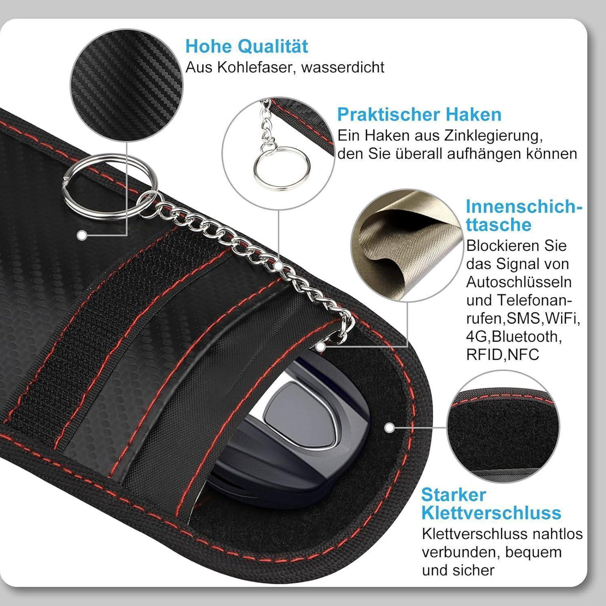 Faraday Schlüsseltasche mit Haken – Schutz für Autoschlüssel