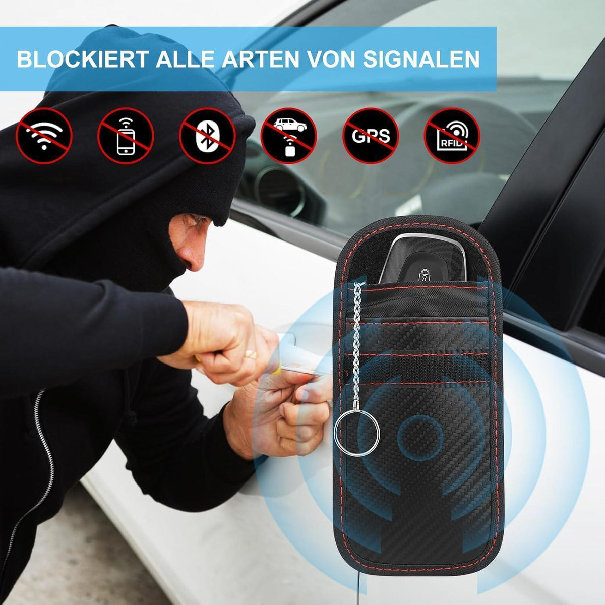 Faraday Schlüsseltasche mit Haken – Schutz für Autoschlüssel