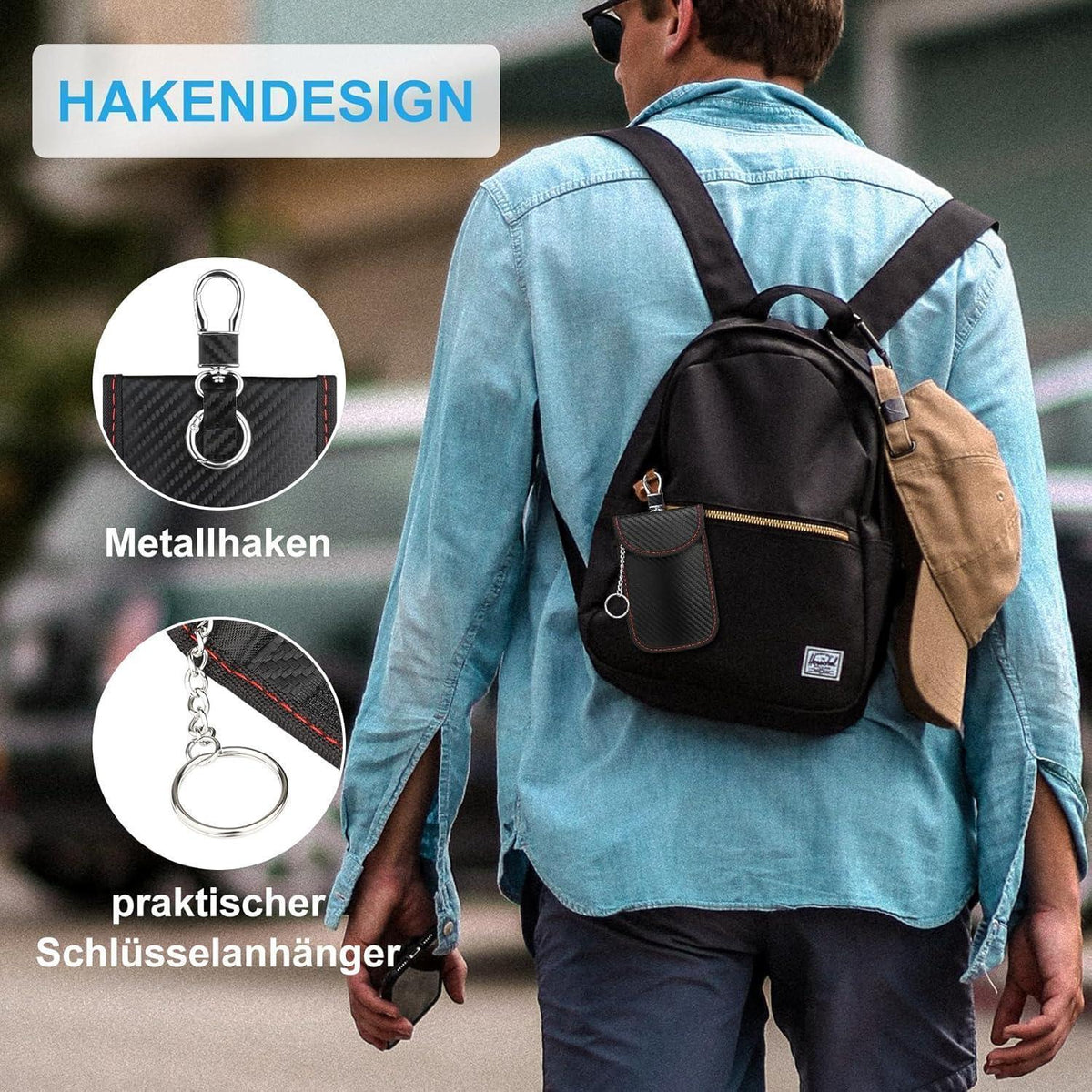 Faraday Schlüsseltasche mit Haken – Schutz für Autoschlüssel