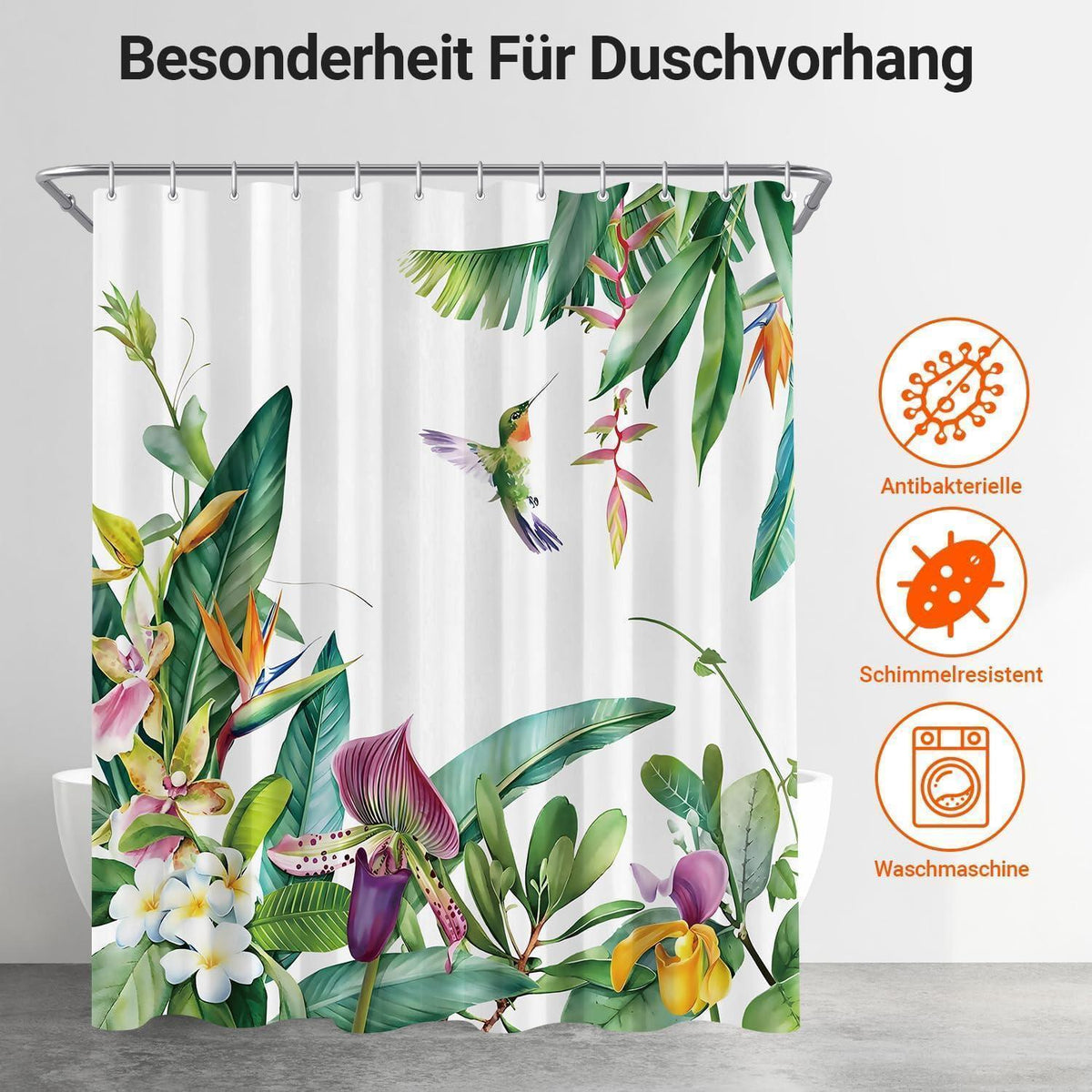 Duschvorhang Grün Blätter Vogel 180x200 cm wasserabweisend