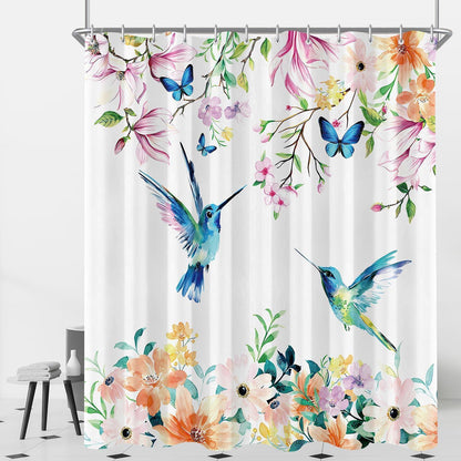 Duschvorhang Rosa Blumen Vogel 180x200 cm Textil Wasserabweisend