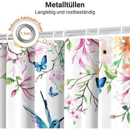 Duschvorhang Rosa Blumen Vogel 180x200 cm Textil Wasserabweisend