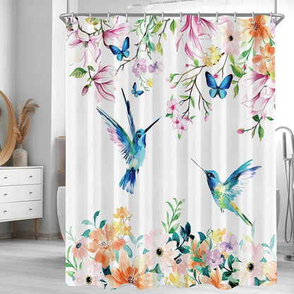 Duschvorhang Rosa Blumen Vogel 180x200 cm Textil Wasserabweisend