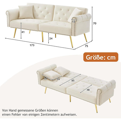 Zweisitzer Schlafsessel Beige Samt mit Verstellbarer Lehne