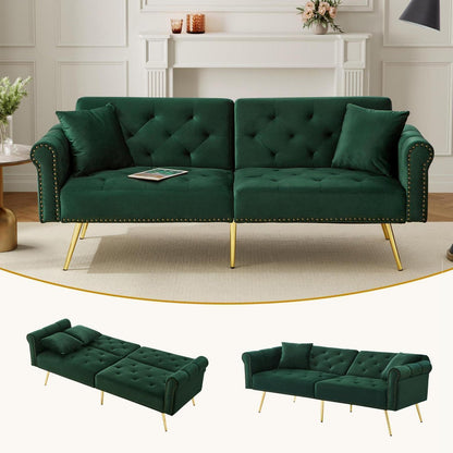 Zweisitzer Schlafsessel Grün, Samt Klappsofa mit Füßen