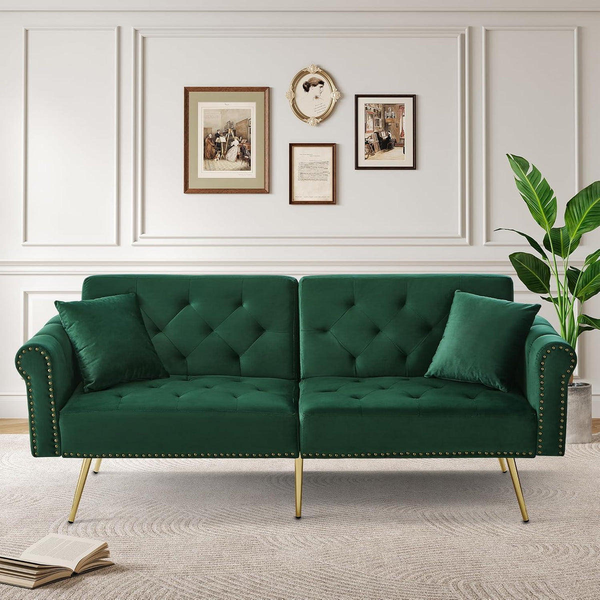 Zweisitzer Schlafsessel Grün, Samt Klappsofa mit Füßen