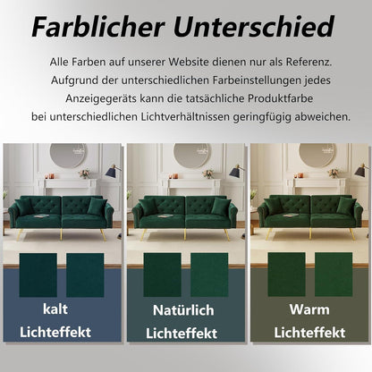 Zweisitzer Schlafsessel Grün, Samt Klappsofa mit Füßen
