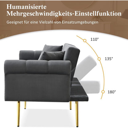 Zweisitzer Schlafsessel Grau – Samt Klappsofa mit Stauraum