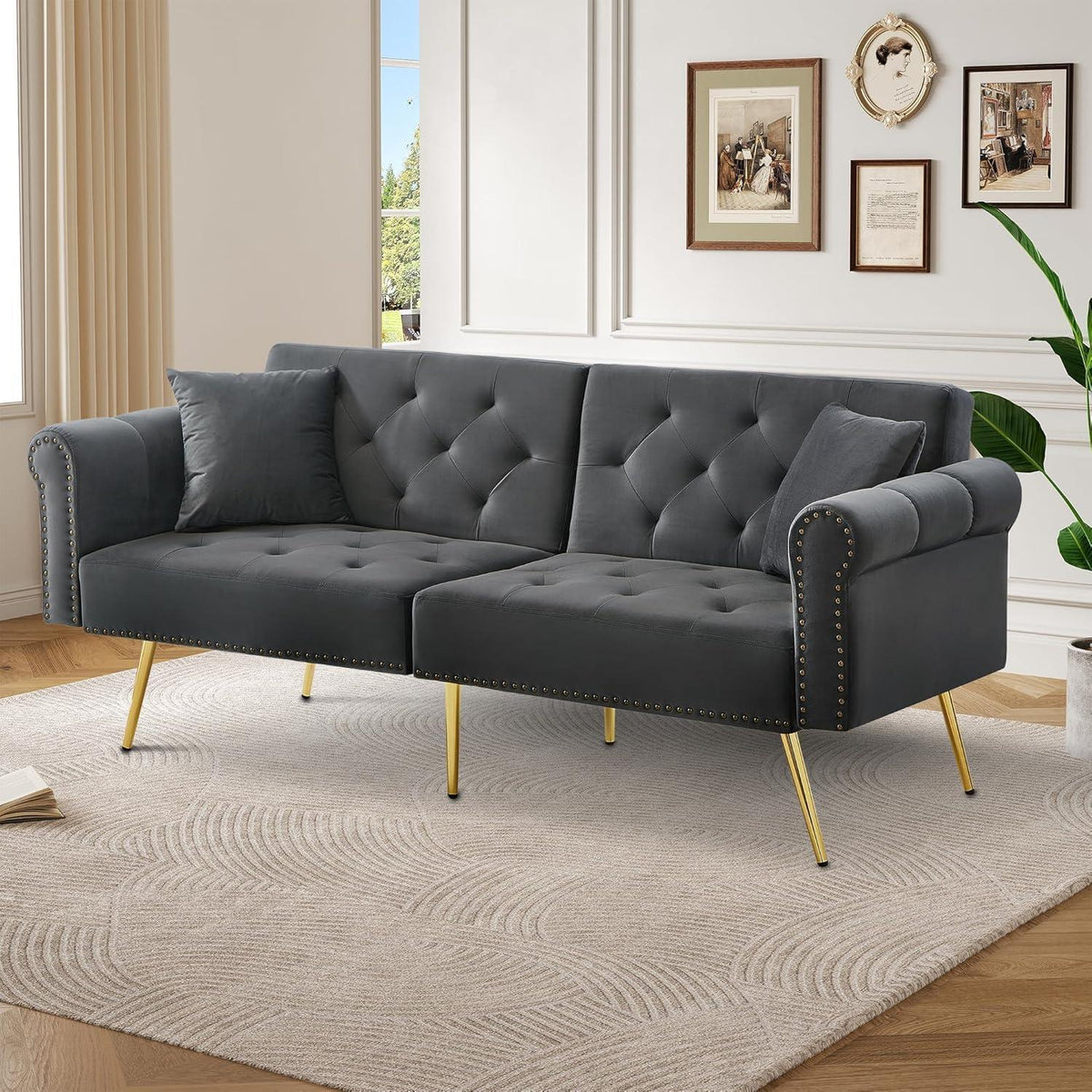 Zweisitzer Schlafsessel Grau – Samt Klappsofa mit Stauraum