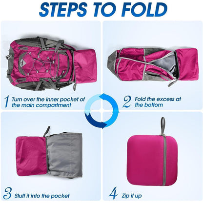 40L Faltbarer Wanderrucksack Wasserdicht mit Reflexstreifen (Rose)