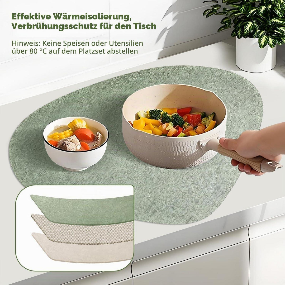6er Set Abwaschbare Tischsets Oval, Avocado & Elfenbein