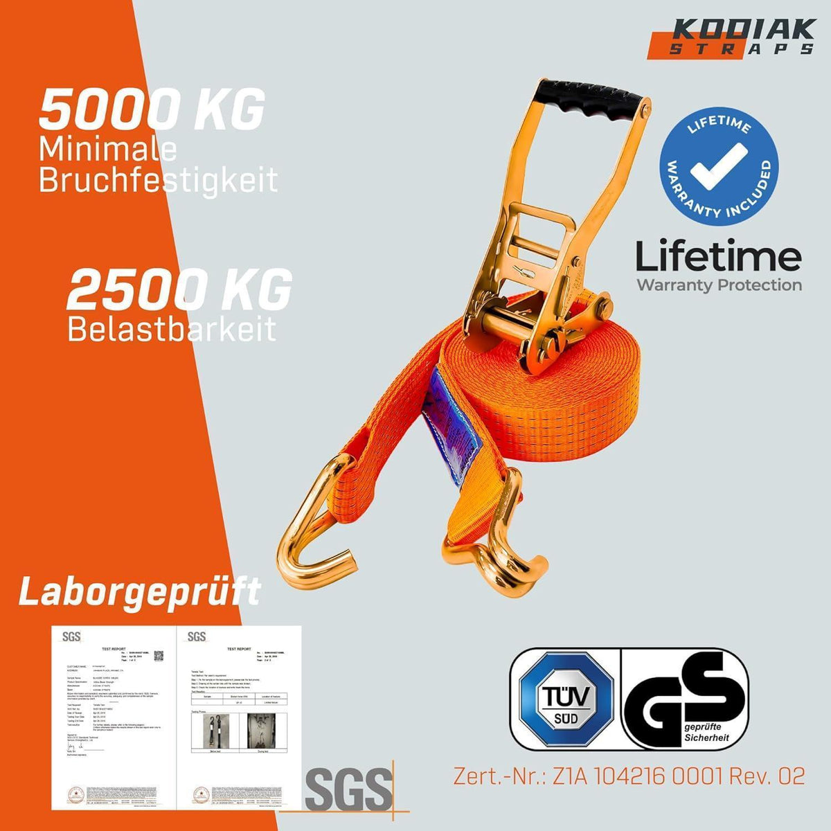 8 Spanngurte 8m | 5000kg Tragkraft | Orange Ratschengurt
