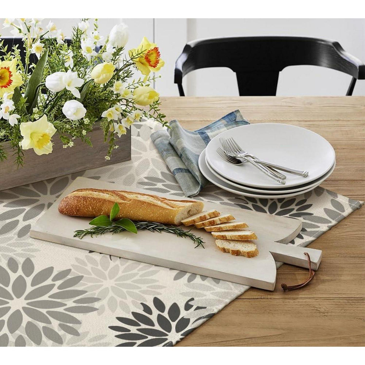 Tischdecke Grau Dahlie Blumenmuster 120x120 cm Herbst Dekor