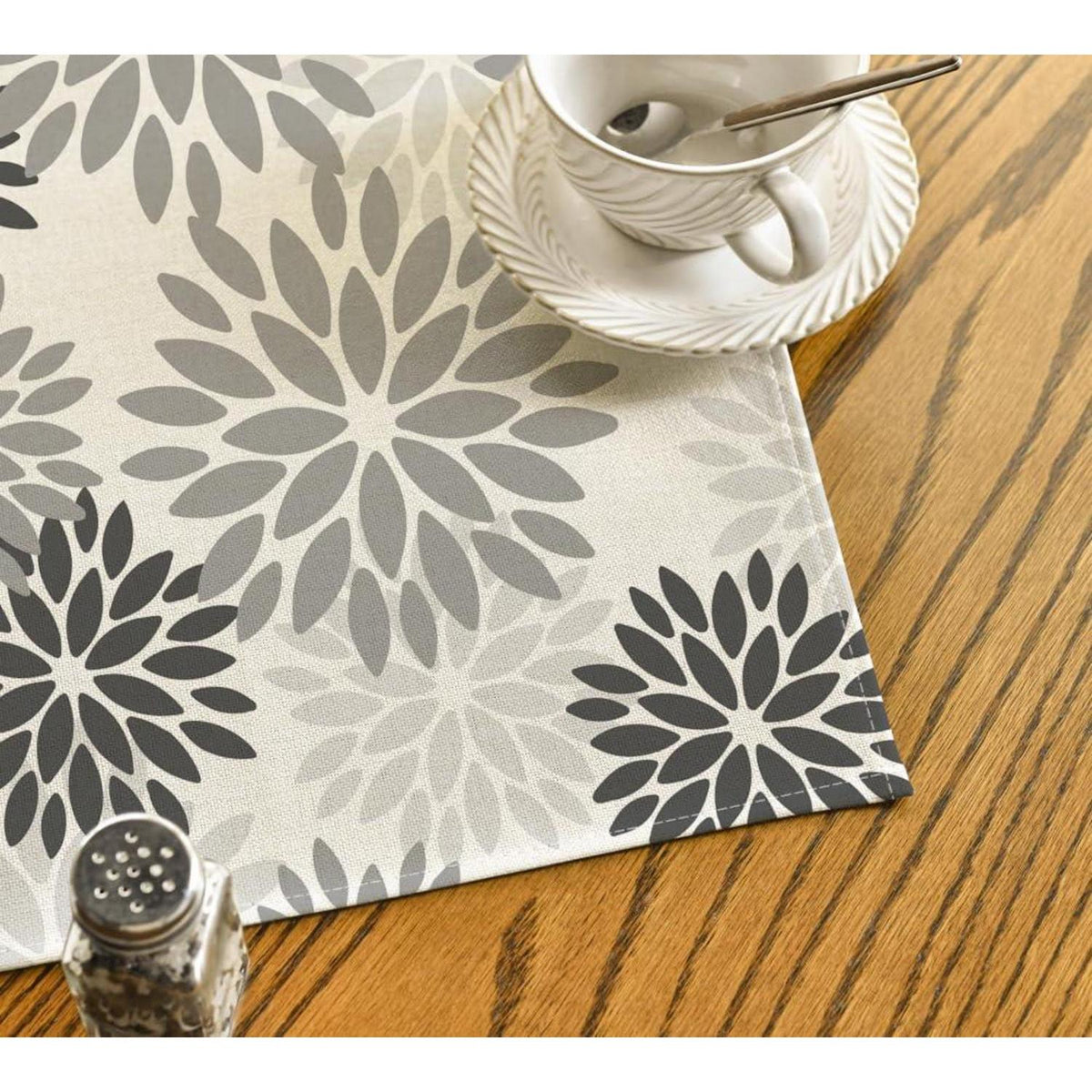 Tischdecke Grau Dahlie Blumenmuster 120x120 cm Herbst Dekor