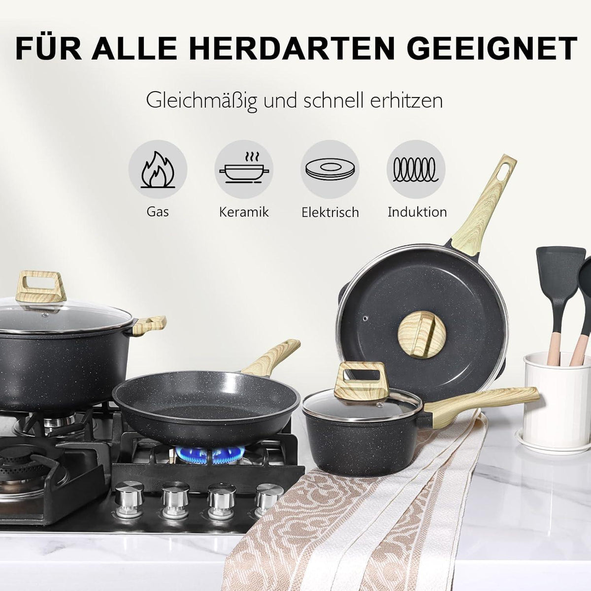 17-teiliges Topf- und Pfannenset mit Antihaftbeschichtung, für alle Herdarten