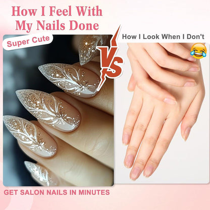 Rosa French Press on Nails Mandel Glitzer Schneeflocken