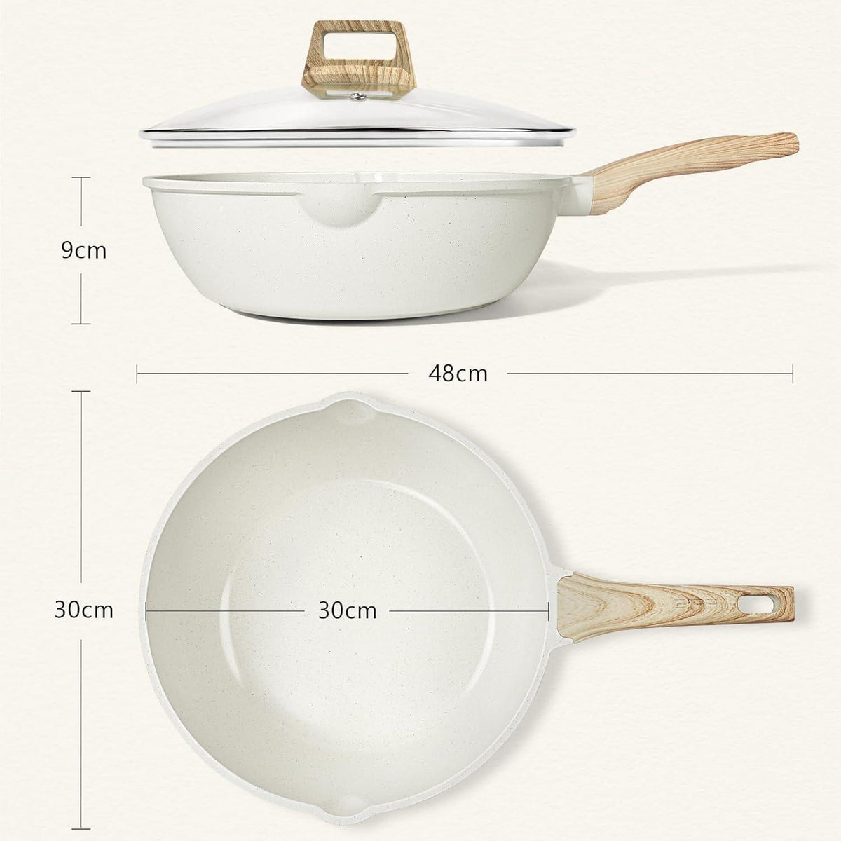 Bratpfanne mit hohem Rand, 30 cm, 5L, Antihaft, Glasdeckel, Induktion