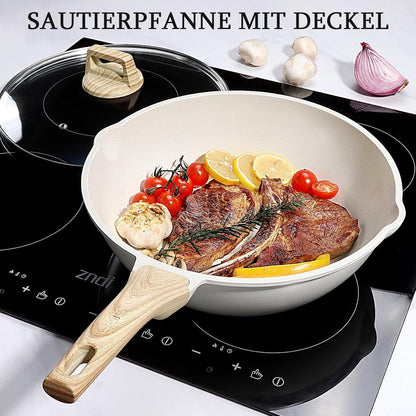 Bratpfanne mit hohem Rand, 30 cm, 5L, Antihaft, Glasdeckel, Induktion