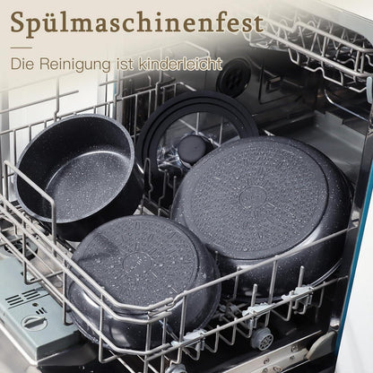 15-teiliges Granit-Kochgeschirr Set mit abnehmbaren Griffen