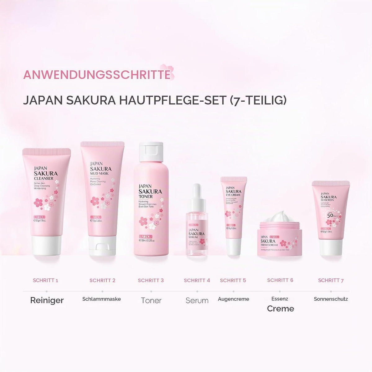 Sakura Hautpflege Set | 7-teilig für strahlende Haut