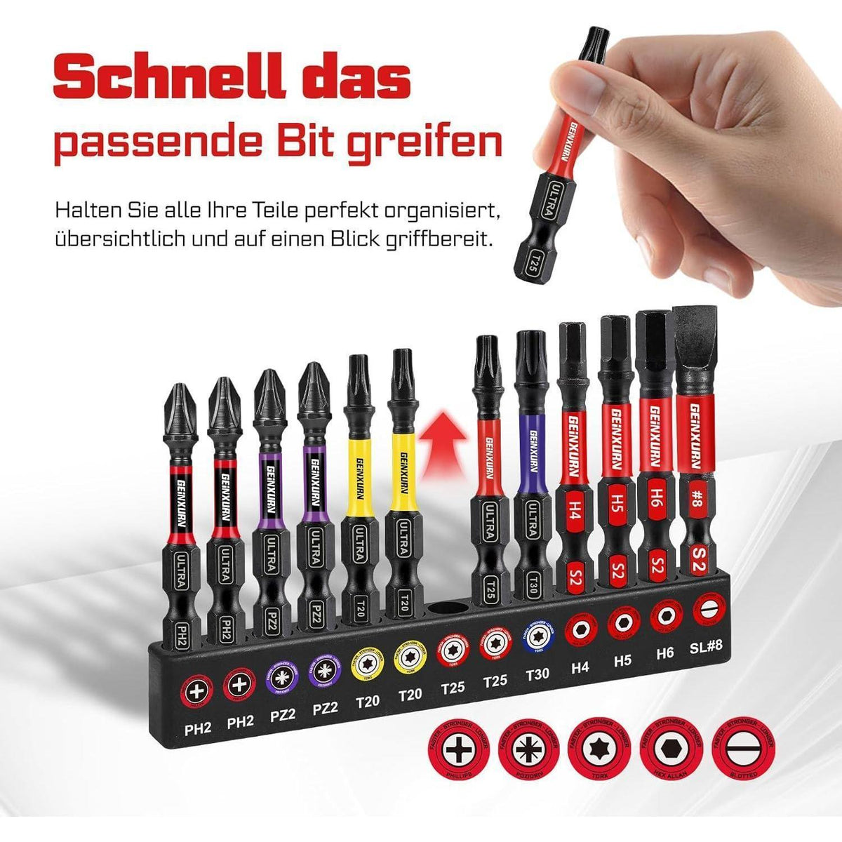 13tlg. Schlagfester Schrauber Bit Satz 50mm, Farbcode MIX