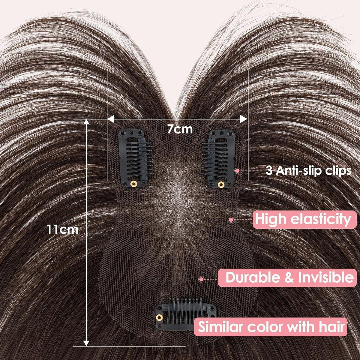 Dunkelbrauner Haar Topper mit Wispy Pony – Echthaar Haarteil