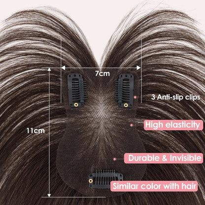 Dunkelbrauner Haar Topper mit Wispy Pony – Echthaar Haarteil