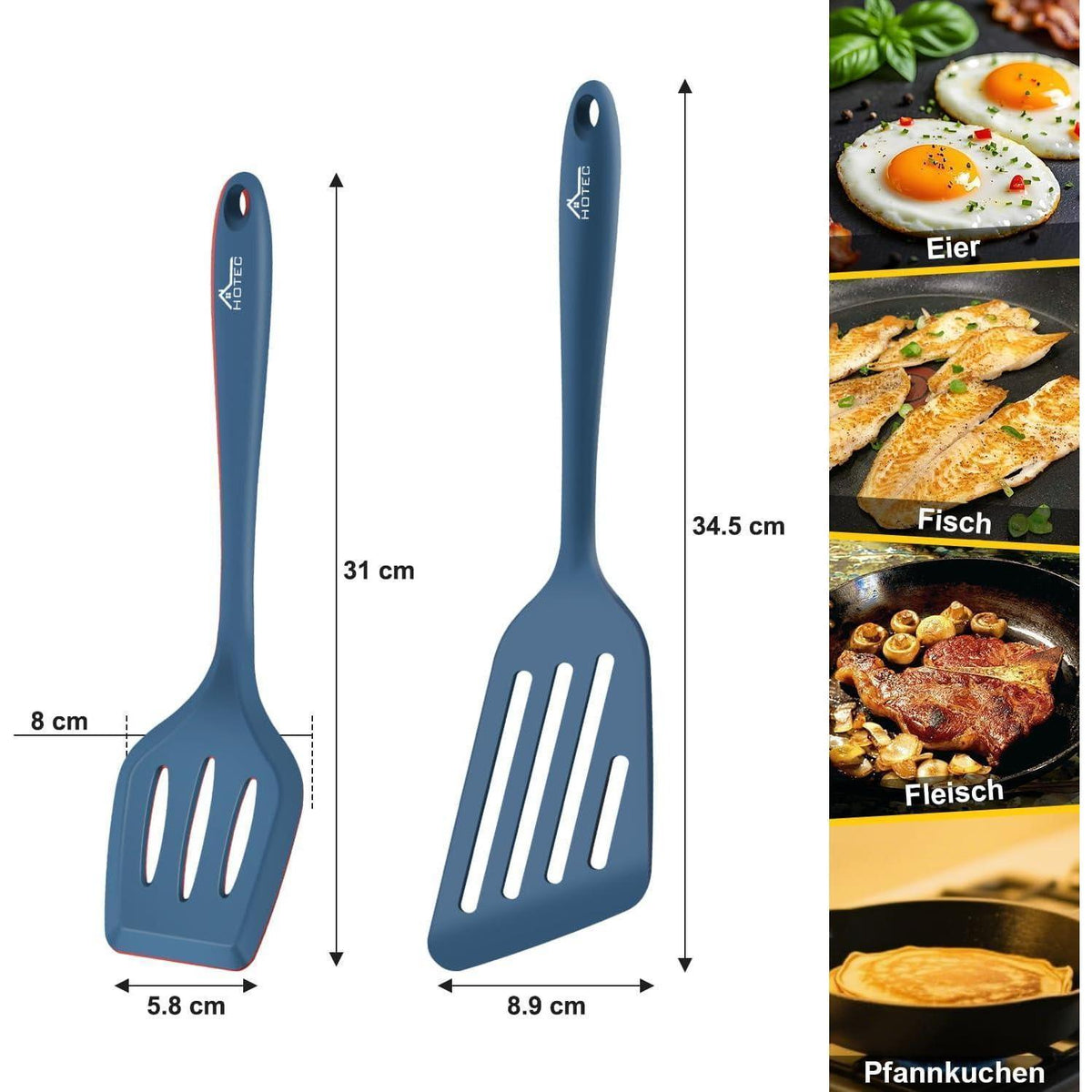 Silikon Pfannenwender Set, Hitzebeständig, Geschlitzt, 2 Stück, Dunkelblau