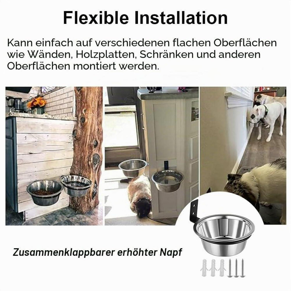 Wandmontierter Edelstahl Hundenapf Set (2er Pack)