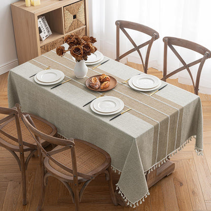 Leinenoptik Tischdecke Khaki Boho Streifen 140x180cm Rechteck