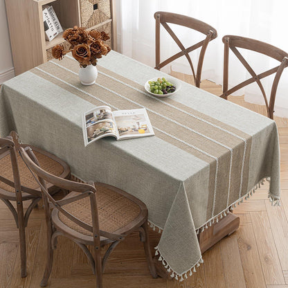 Leinenoptik Tischdecke Khaki Boho Streifen 140x180cm Rechteck