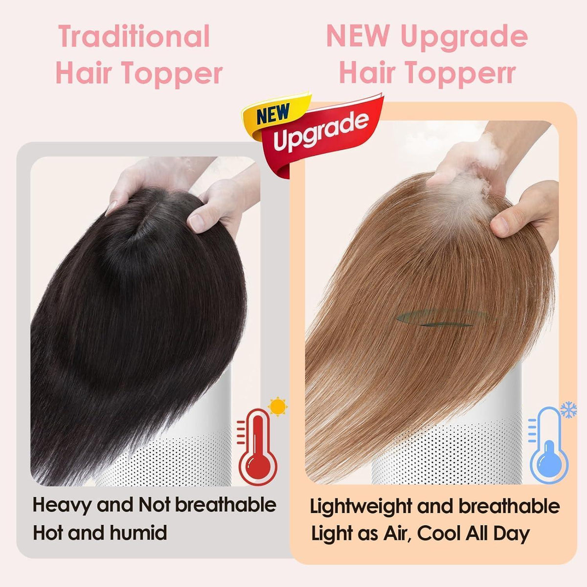 Echthaar Topper Hellbraun mit seitlichem Pony