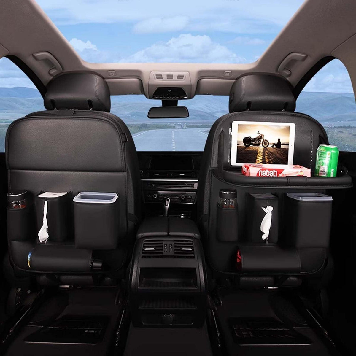 Auto Organizer Kinder mit Klapptisch & Tablet Tasche Schwarz