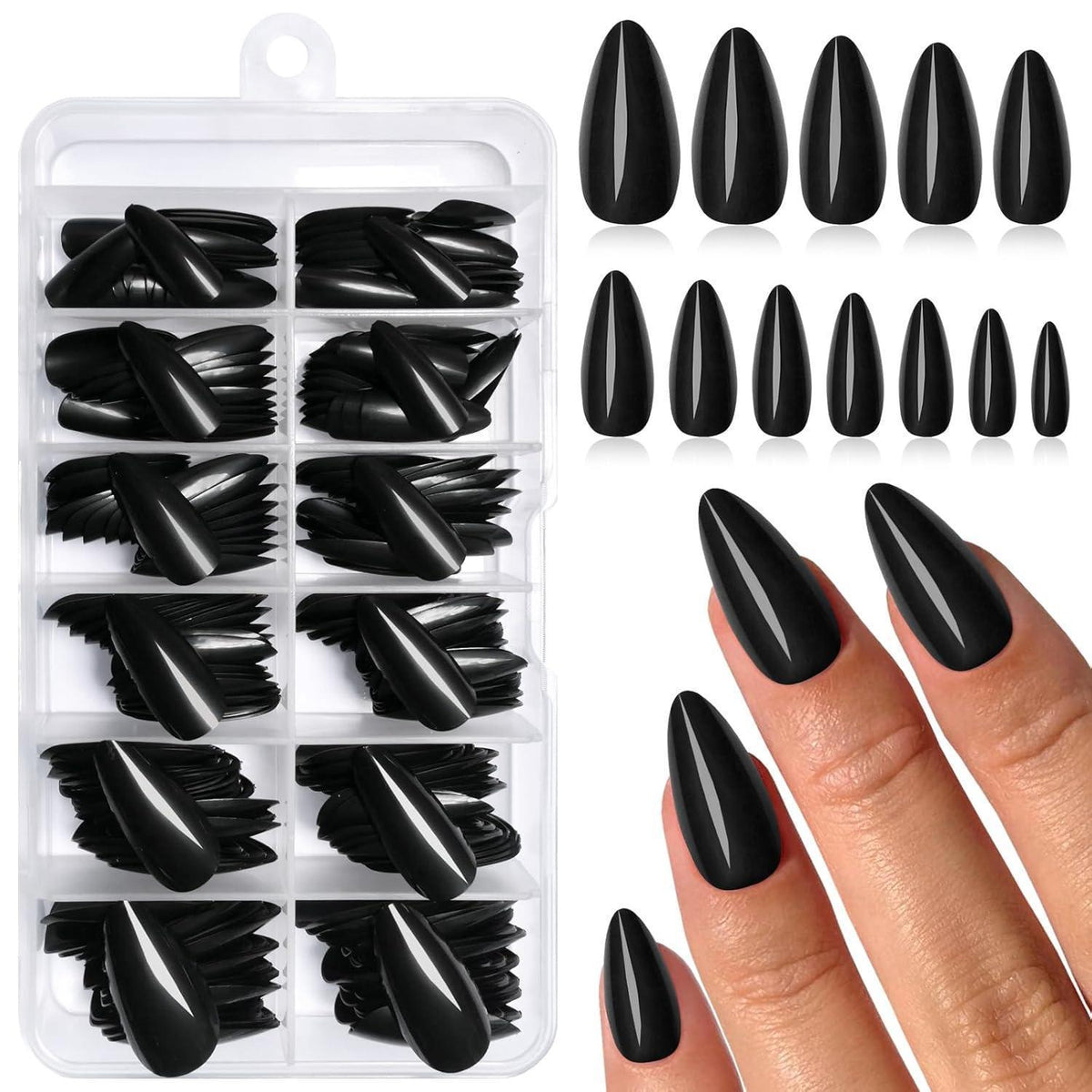 240 Schwarz Mandel Press on Nails - Künstliche Nagelspitzen Mittel