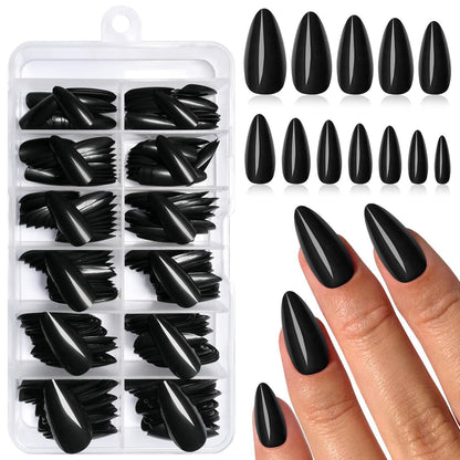 240 Schwarz Mandel Press on Nails - Künstliche Nagelspitzen Mittel