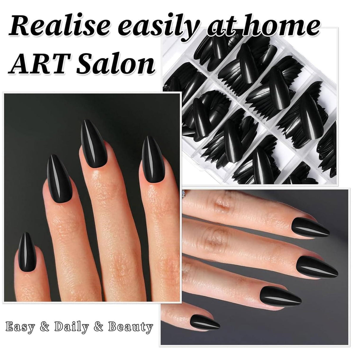 240 Schwarz Mandel Press on Nails - Künstliche Nagelspitzen Mittel