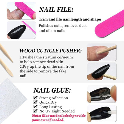 240 Schwarz Mandel Press on Nails - Künstliche Nagelspitzen Mittel