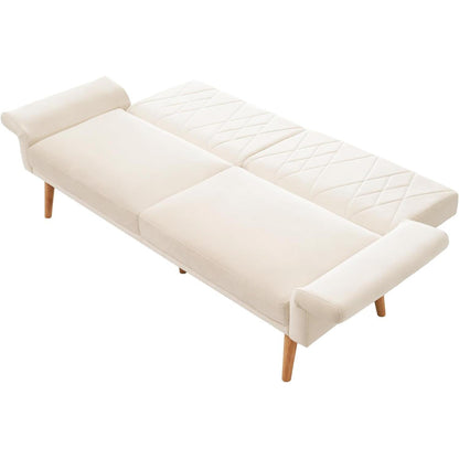 Zweisitzer-Schlafsofa mit Samtbezug – Beige
