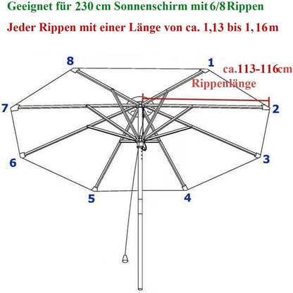 Sonnenschirm Ersatzbezug 230cm 6 Streben Beige/Khaki UV Schutz