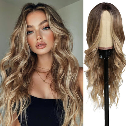 Lange Ombre Blonde Lockenperücke 66cm - Synthetisch & Hitzebeständig