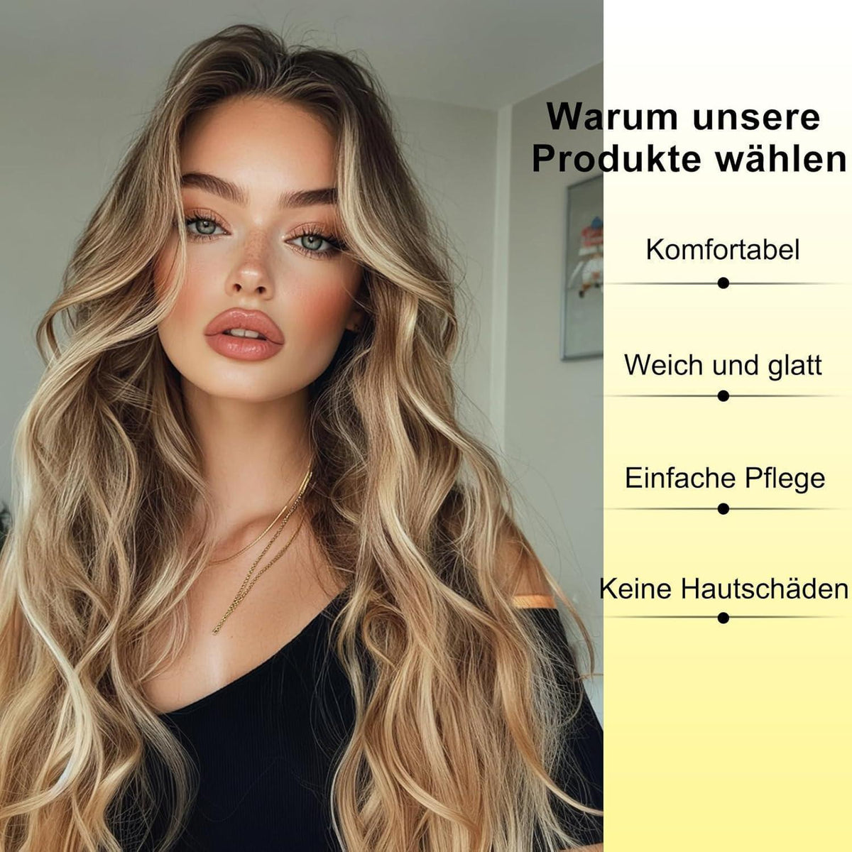 Lange Ombre Blonde Lockenperücke 66cm - Synthetisch & Hitzebeständig
