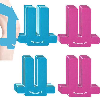 Kinesio Tape Knie Vorgeschnitten – 16 Stück Blau & Rosa