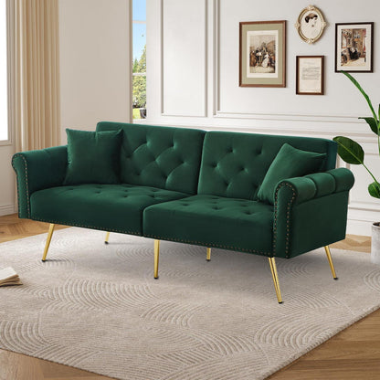 Modernes Schlafsofa mit Samtbezug & verstellbarer Rückenlehne (Grün)