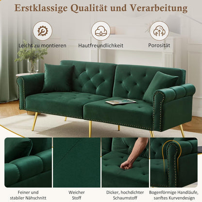 Modernes Schlafsofa mit Samtbezug & verstellbarer Rückenlehne (Grün)
