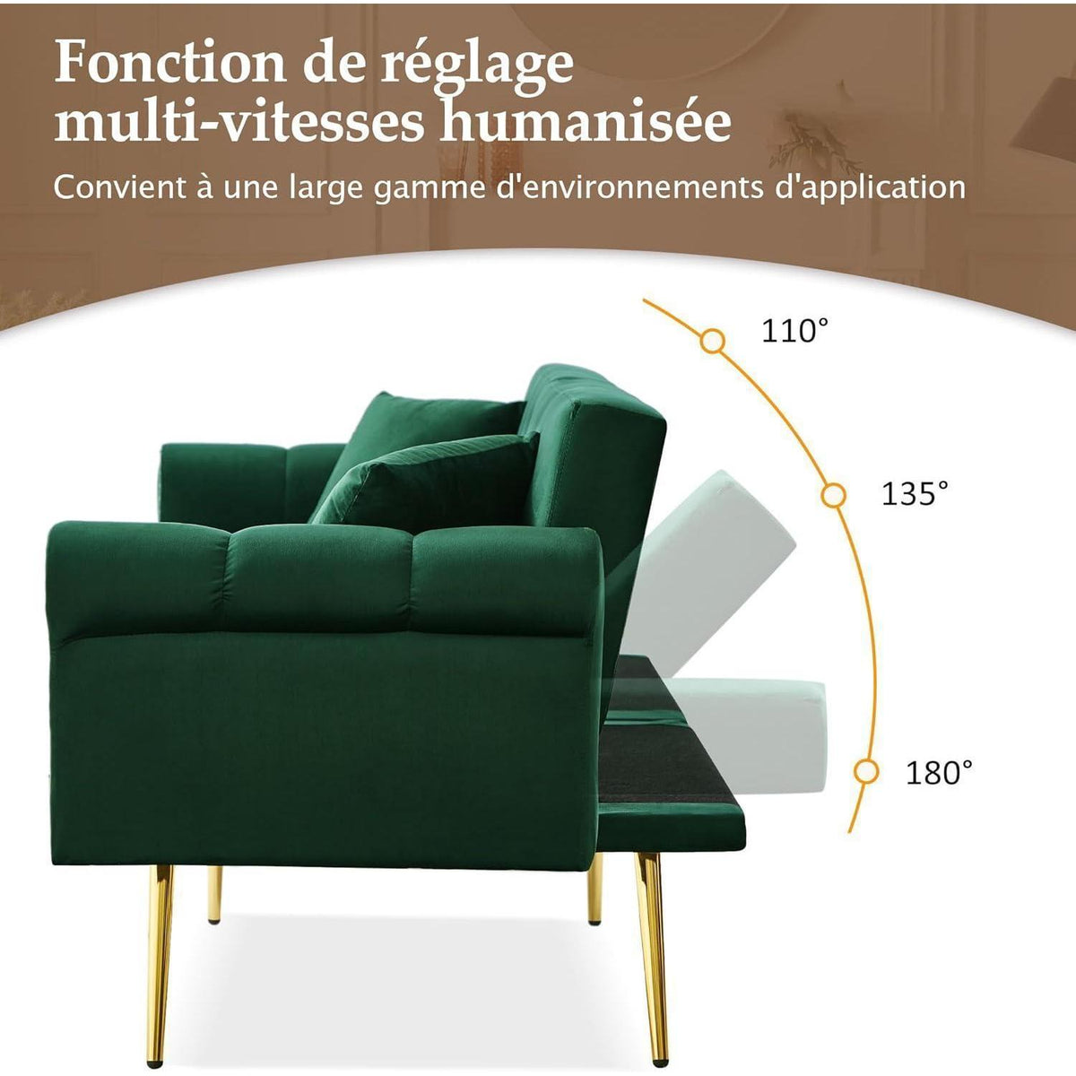 Modernes Schlafsofa mit Samtbezug & verstellbarer Rückenlehne (Grün)