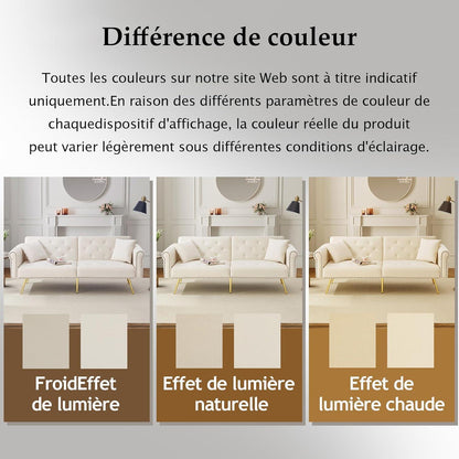 Modernes Schlafsofa mit Samtbezug & verstellbarer Rückenlehne (Beige)