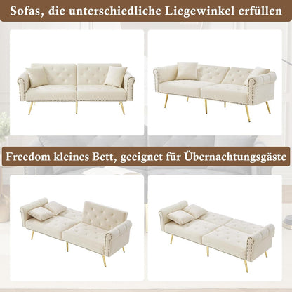 Modernes Schlafsofa mit Samtbezug & verstellbarer Rückenlehne (Beige)