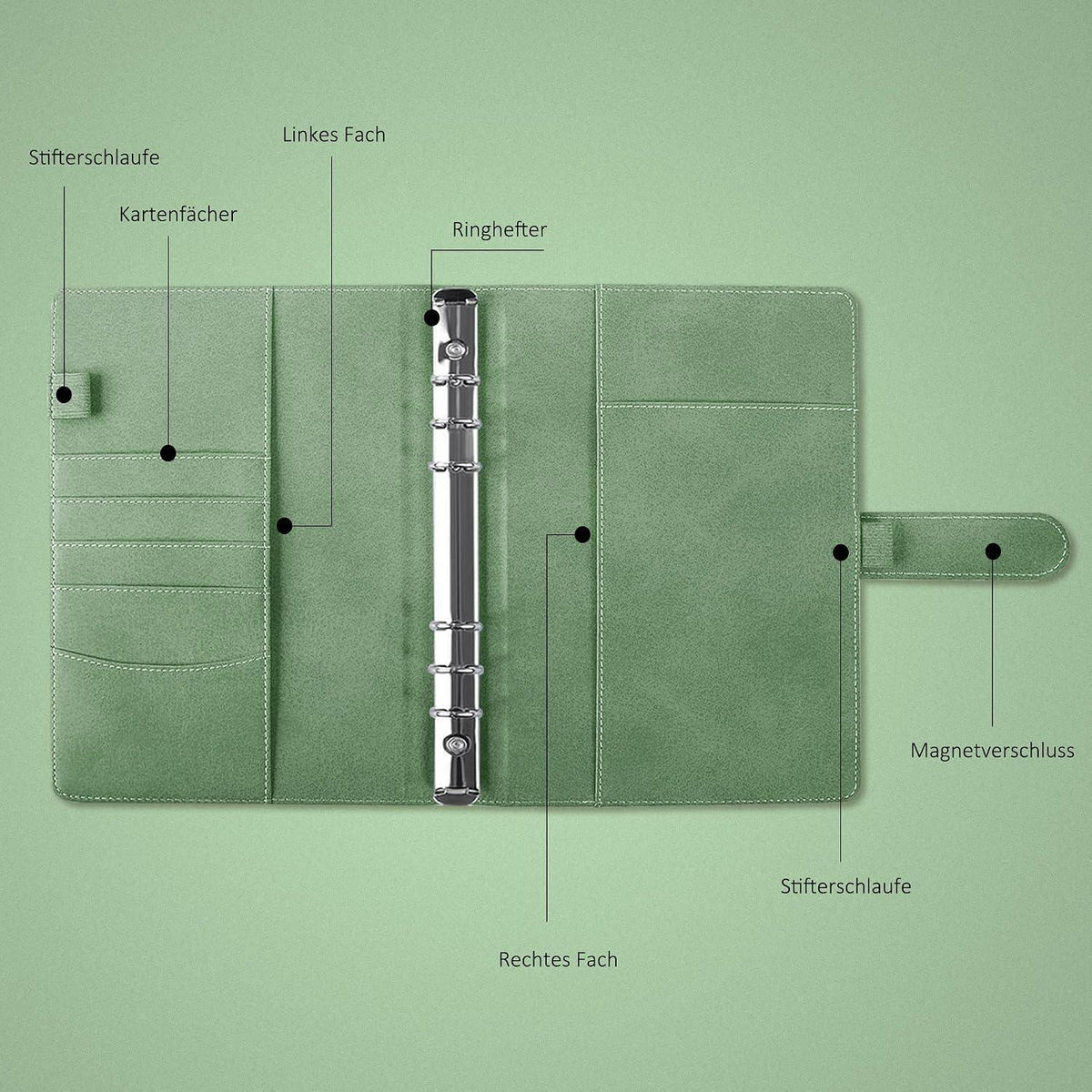 A5 Ringbuch Notizbuch Grün – Nachfüllbar & Organisiert