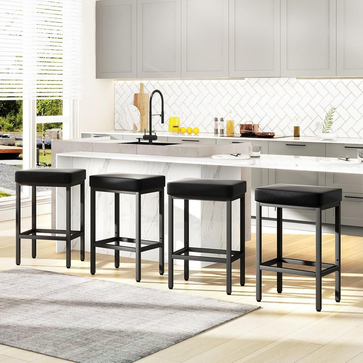 Moderner Barhocker 4er Set – Schwarz, 66 cm Höhe