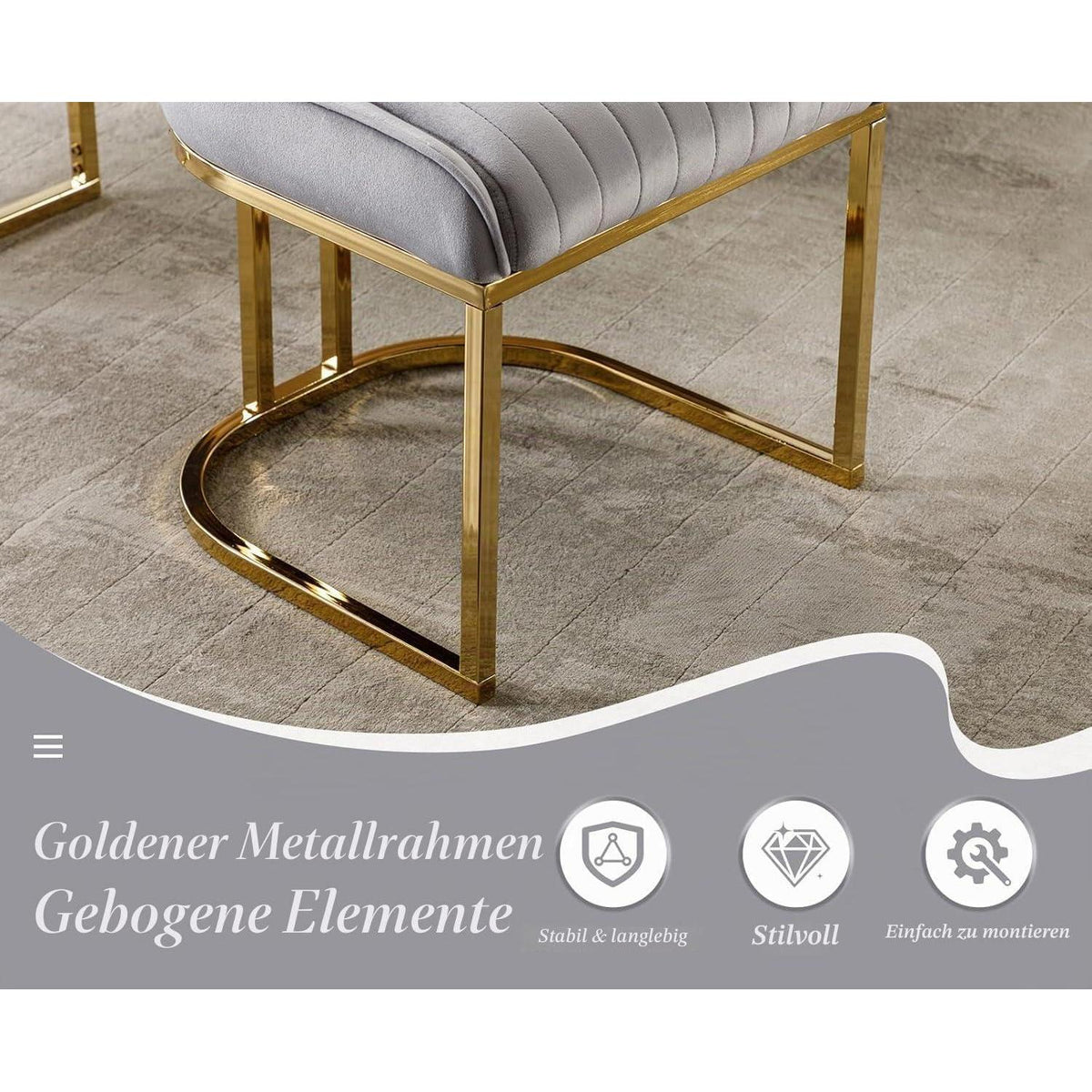 Ya-Home Esszimmerstühle Set Grau – Samt Polsterstühle mit Metallbeinen